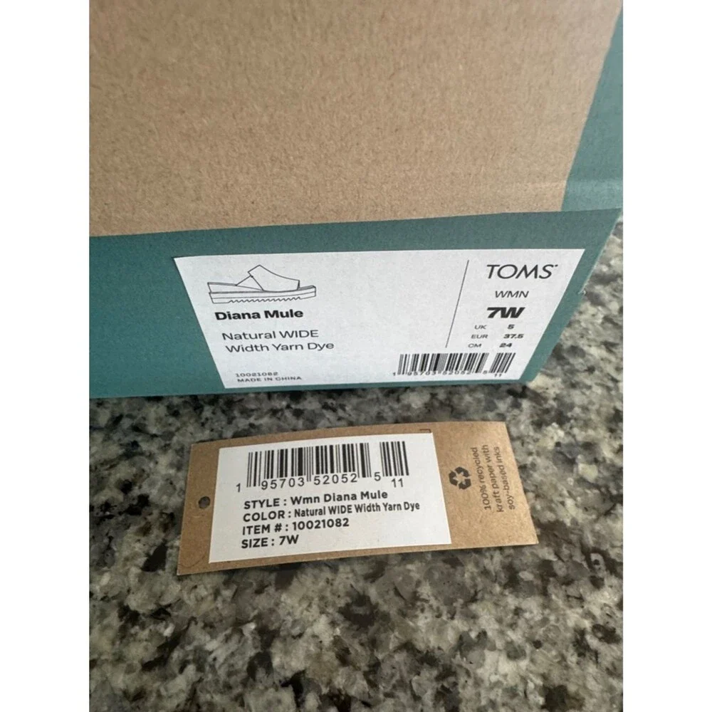 TOMS Natural Diane mule style Platform Slide Sandals 7W (NWT)